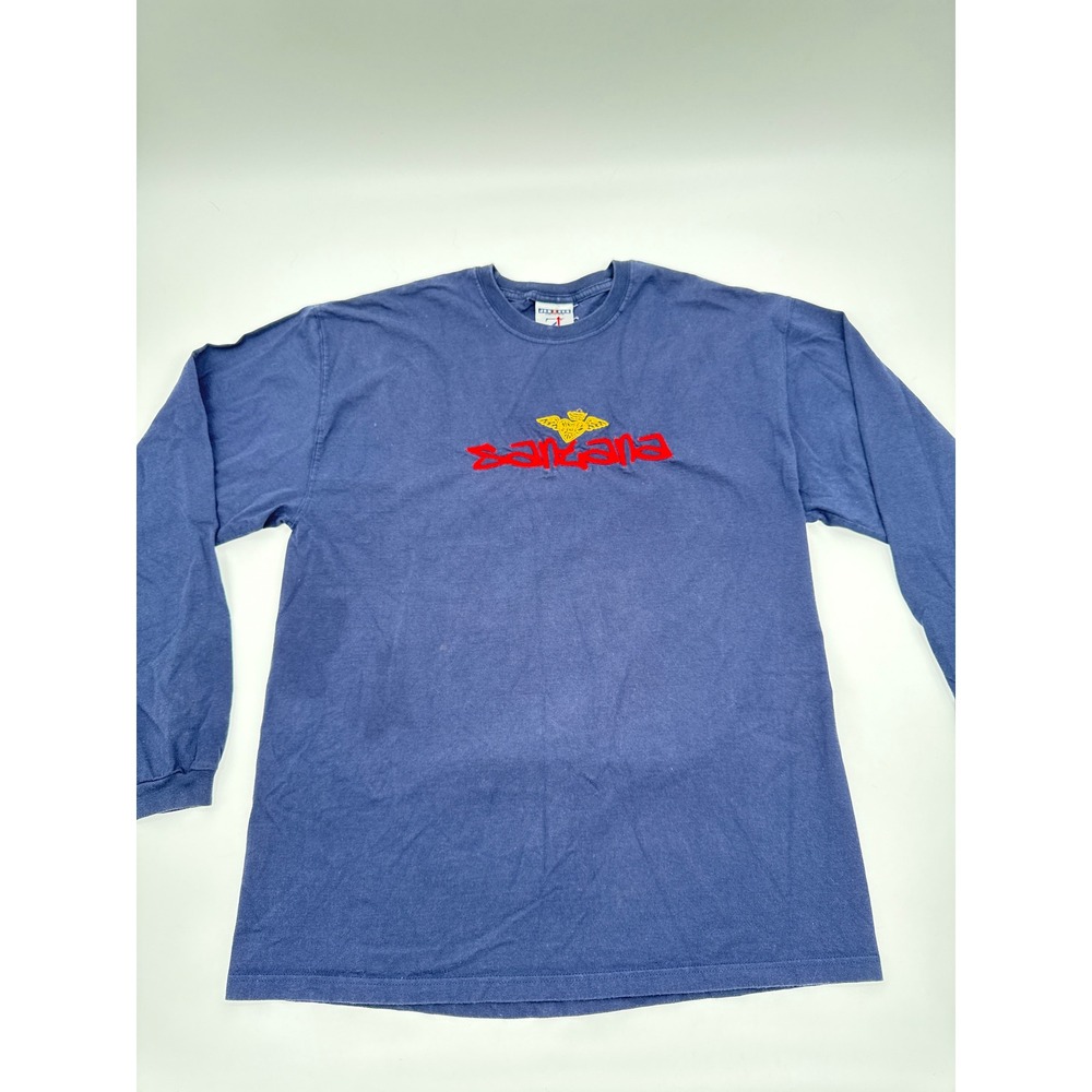 Vintage Jerzees Santana Band Long Sleeve T-Shirt Navy Blue Embroidered Large